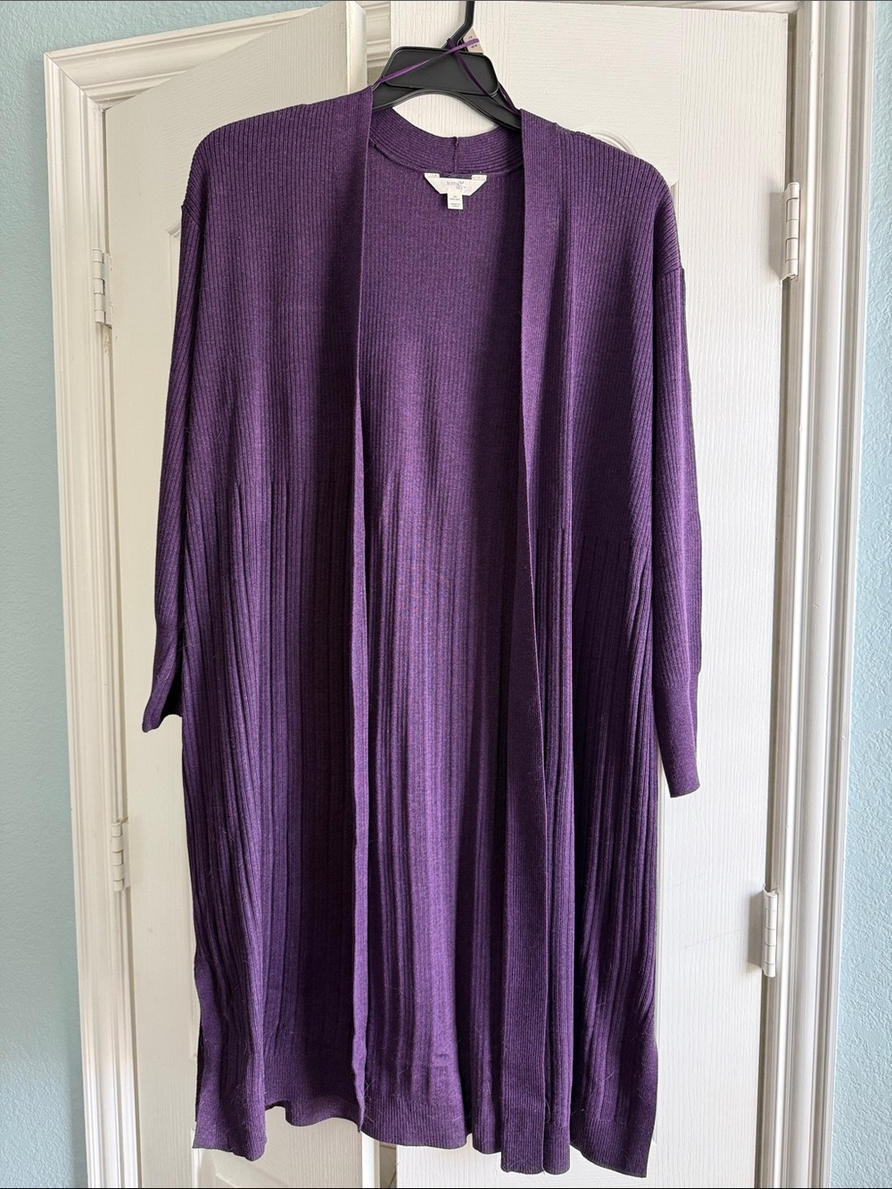 Terra & Sky Deep Purple Open-Front Long Ribbed Cardigan, size 1X